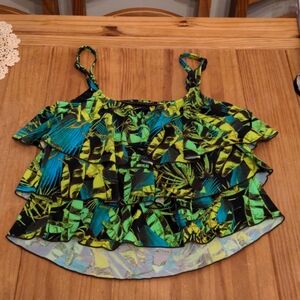 T.H.E. Swimwear Women's Black/Green/Blue/Yellow Tropical Floral Tankini Top, 12